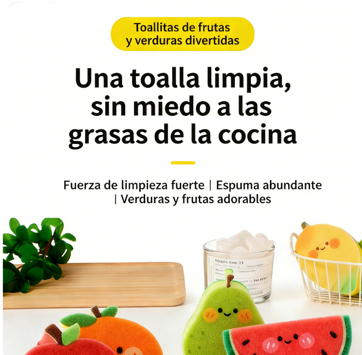 Dibujos animados de frutas de la serie 'Espon' para esponjas de cocina.