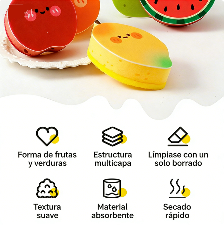 Dibujos animados de frutas de la serie 'Espon' para esponjas de cocina.