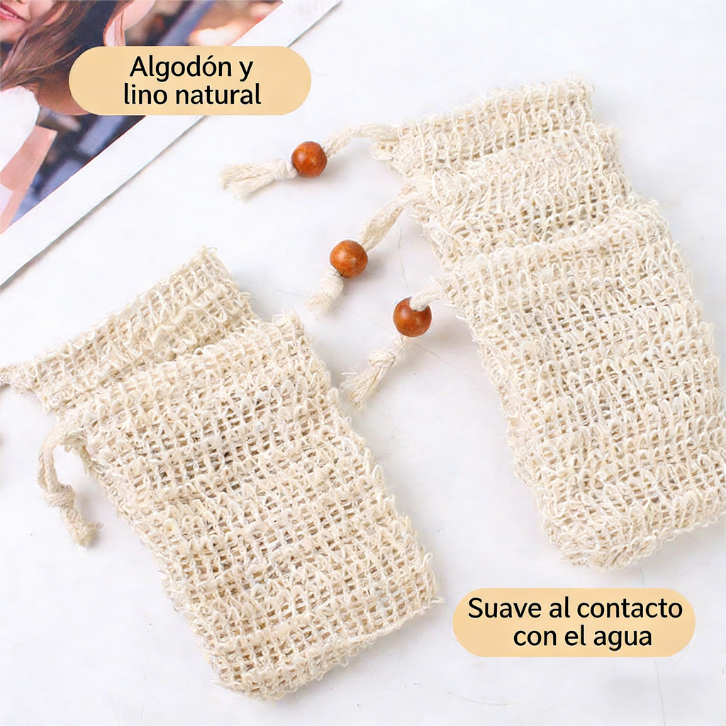Bolsa de Jabón Colgante de Lino Algodón | Red Espumosa Manual para Baño y Masaje