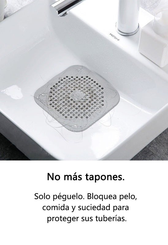Tapa para Drenaje con Filtro y Ventosa - Atrapa Pelos y Evita Tapones para Cocina y Baño