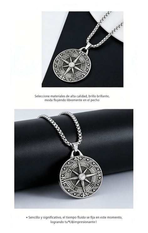 Nuevo colgante de aguja de brújula vintage. Hip-hop de hombres de verano de manga larga suéter cadena collar. Accesorio de moda.