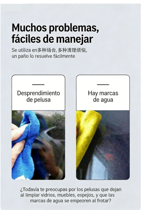 Paño para cristales: sin residuos, espejos impecables – limpieza fácil.