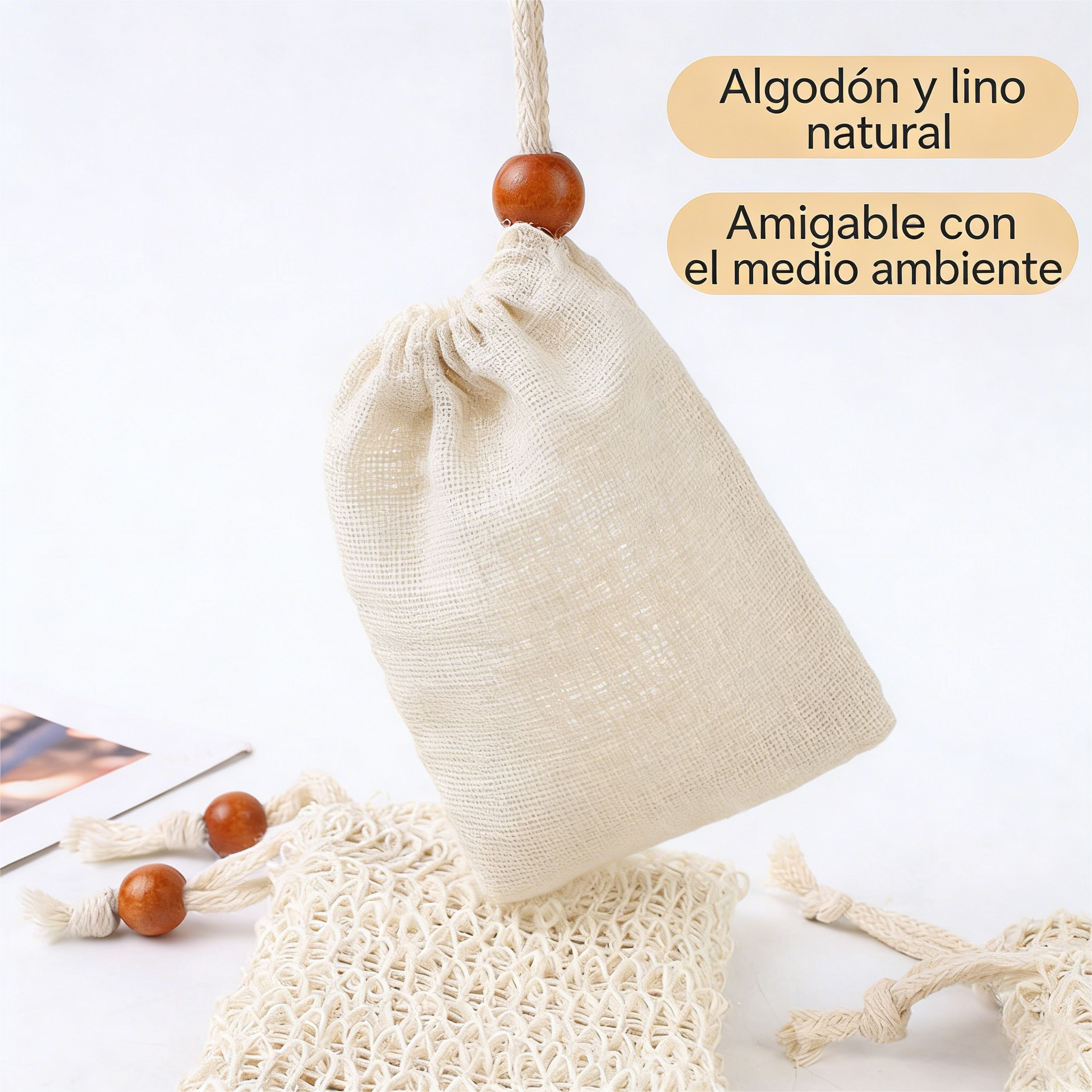 Bolsa de Jabón Colgante de Lino Algodón | Red Espumosa Manual para Baño y Masaje