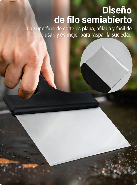 Espátula de limpieza de barbacoa de acero inoxidable, almohadilla de limpieza, piedra de limpieza, cepillo de limpieza, raspador de bandeja para hornear, juego de limpieza de placas de hierro