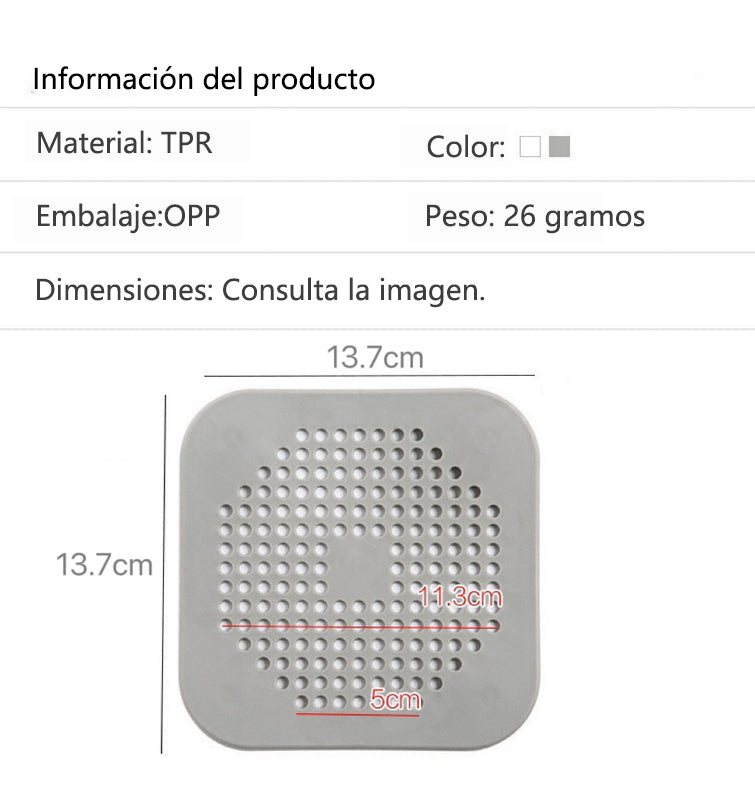 Tapa para Drenaje con Filtro y Ventosa - Atrapa Pelos y Evita Tapones para Cocina y Baño